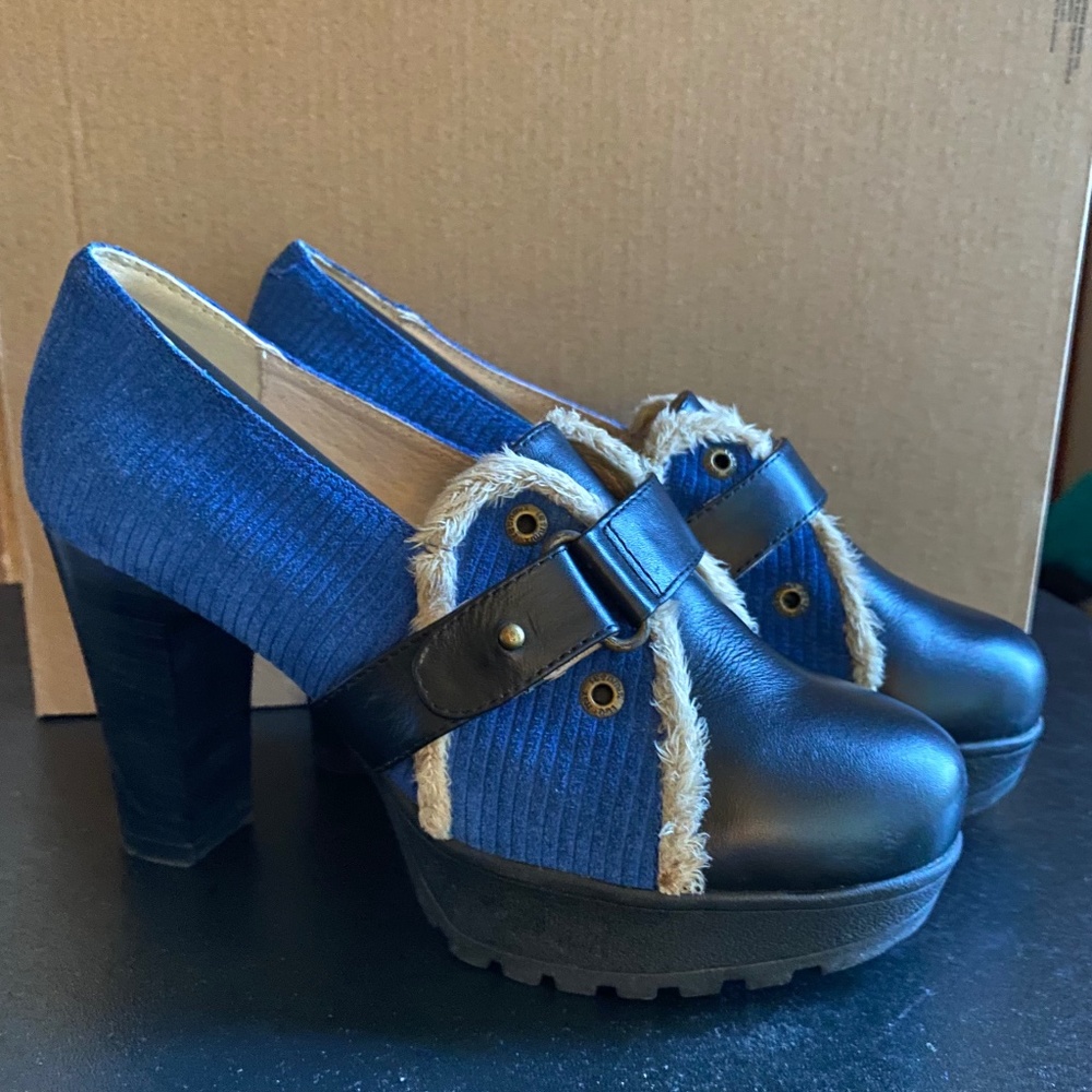 TEENMIX Leather Suede Block Heeled Platform Pumps